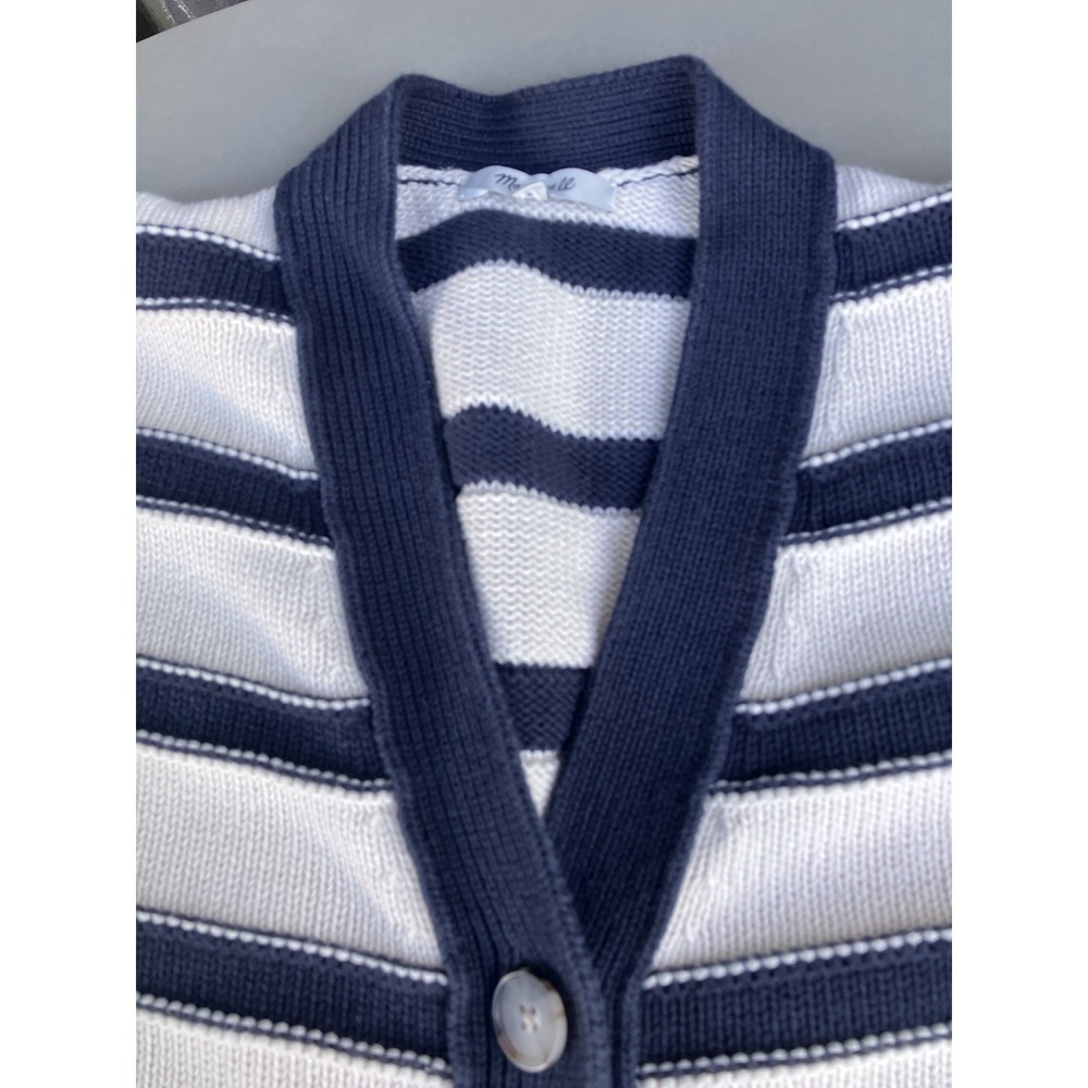 Madewell Striped‎ V-Neck Cardigan Sweater S Cream Blue Nautical Fisherman SP25 - Picture 3 of 8